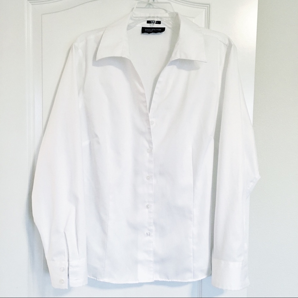 JNY White Cotton Easy Care Button Down Blouse